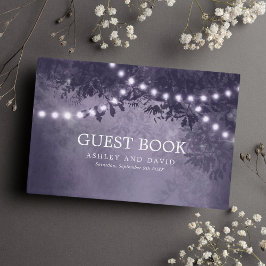 Livro De Visitas Luzes de Natal Roxas em Árvore Rústica Casamento