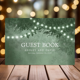 Livro De Visitas Luzes de Natal Rústicas em Árvore Verde para Casam