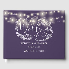 Livro De Visitas Luzes Florais Roxas Elegantes para Casamento