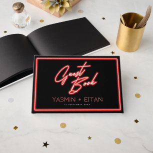 Livro De Visitas Luzes Neon Vermelhas e Pretas Casamento em Las Veg