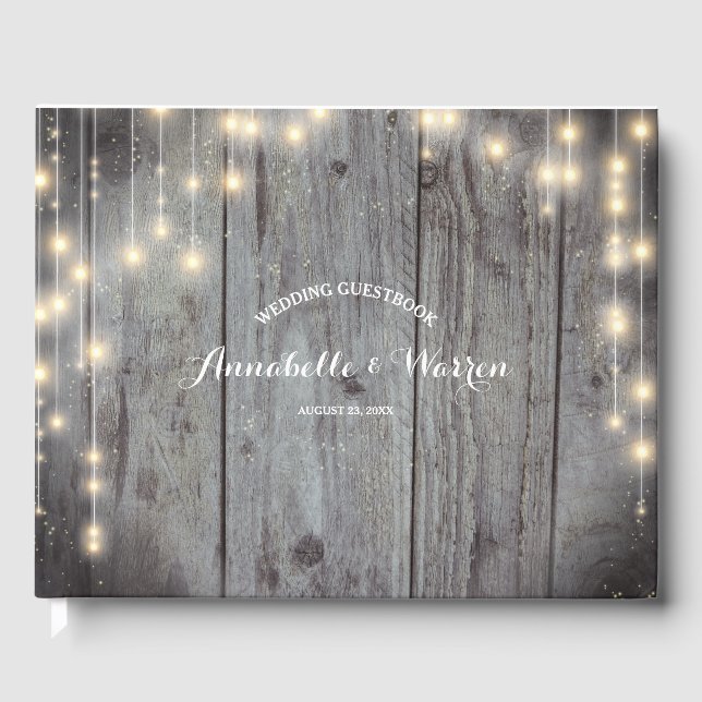 Livro De Visitas Luzes Rústicas de Madeira para Casamento (Frente)