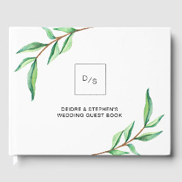 Livro De Visitas Luzes verdes minimalistas em branco | Casamento