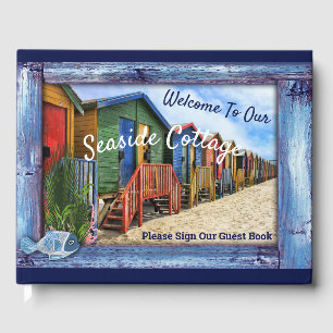 Livro De Visitas Madeira Azul Vintage, Peixes, Coral Rosa