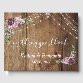 Livro De Visitas Madeira russa, flores rosa e tipografia das luzes