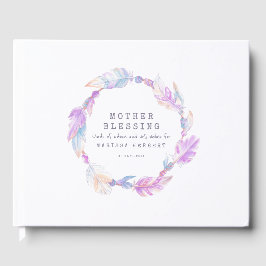 Livro De Visitas Mãe Bênção miçangas penas boho roxo