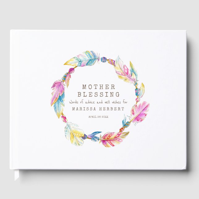 Livro De Visitas Mãe Bênção miçangas penas coloridas (Frente)