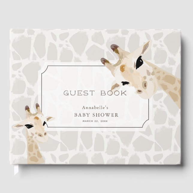 Livro De Visitas Mãe e Bebê Girafa Greige Watercolor (Frente)