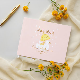 Livro De Visitas Mãe e Bebê Guarda-Chuva Amarelo Rosa