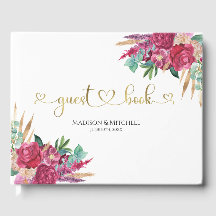 Magenta Floral Rosa Elegante Corações em Letra Cur