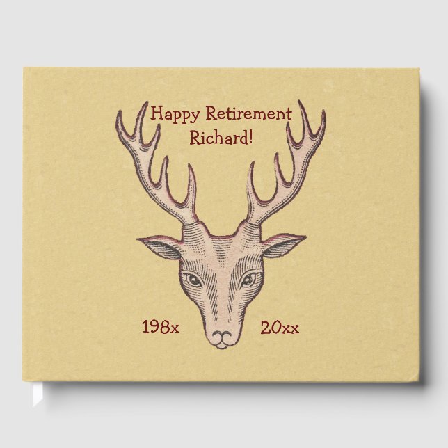 Livro De Visitas Male Brown Deer Head Antlers Descritos em Vermelho (Frente)