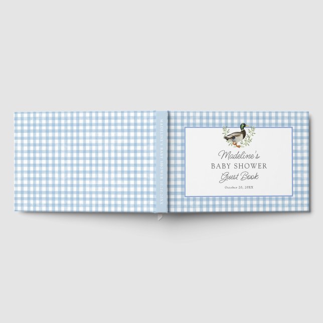 Livro De Visitas Mallard Duck Blue Gingham Baby Shower (Completo)