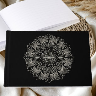 Livro De Visitas Mandala Indiano Boho Chic Elegante Casamento Preto