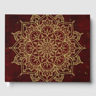 Livro De Visitas Mandala Vermelho Vinho Profundo & Glamour Dourado 