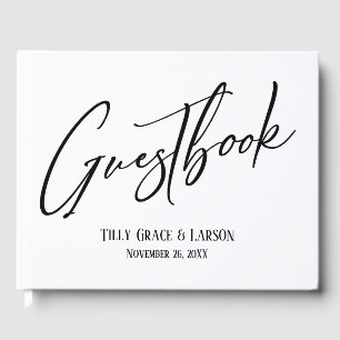Livro De Visitas Manual Elegante Guestbook Simples Preto e Branco