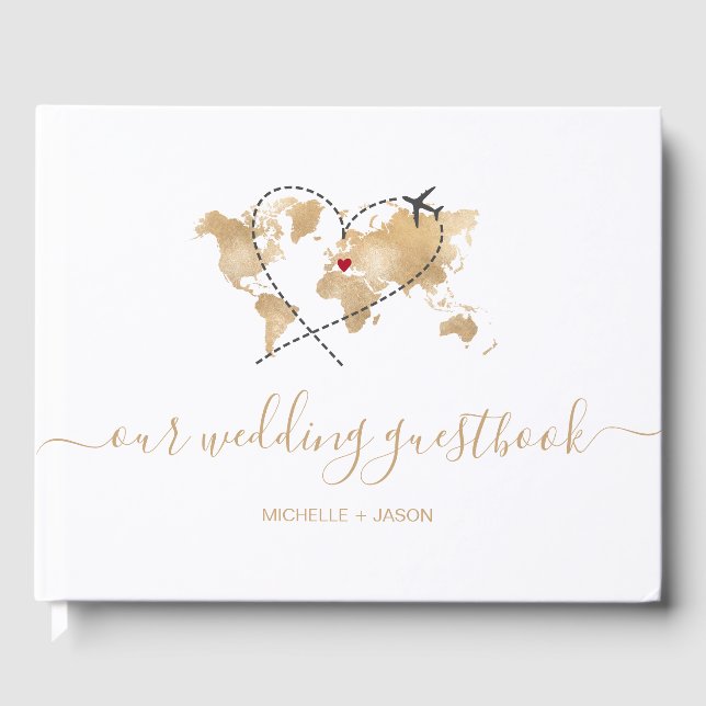 Livro De Visitas Mapa Mundial do Passaporte de Destino de Casamento (Frente)