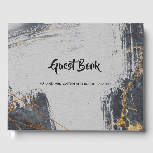 Livro De Visitas Marble Glitter Geométrico (Frente)
