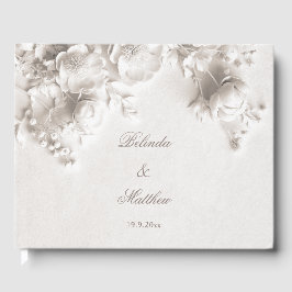 Livro De Visitas Marfim 3D Flores Rosas | Casamento