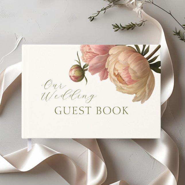 Livro De Visitas Marfim | Casamento Rosa Bege Chic (Criador carregado)