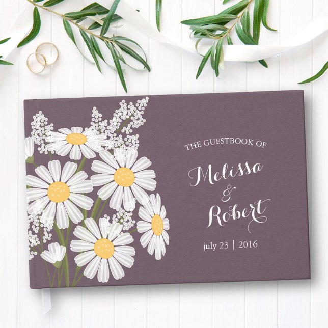 Livro De Visitas Margarida Branca Elegante Casando Roxo Escuro (Criador carregado)