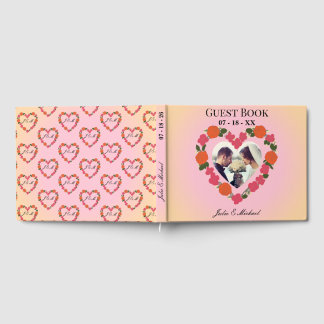 Livro De Visitas mariage rose et orange couronne de fleurs en coeur