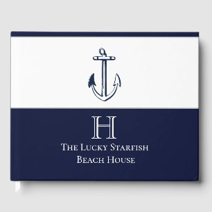 Livro De Visitas Marinho Azul-Anchor Costeiro Monograma