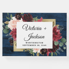 Livro De Visitas Marinho Azul Borgonha Blush Dourado Casamento Russ