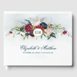 Livro De Visitas Marinho azul | Casamento Burgundy Bloom Watercolor