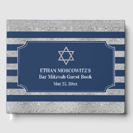 Livro De Visitas Marinho Azul, Cinza Stripes Bar Mitzvah