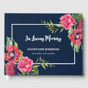 Livro De Visitas Marinho Azul das Flores Vermelhas e Rosa Funerária