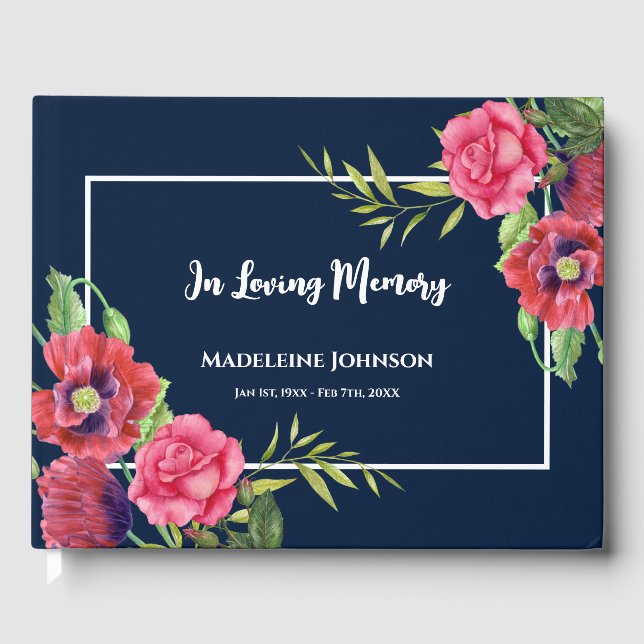 Livro De Visitas Marinho Azul das Flores Vermelhas e Rosa Funerária (Frente)