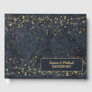 Livro De Visitas Marinho Azul Dourado Bokeh Wedding
