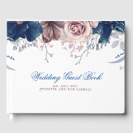 Livro De Visitas Marinho Azul e Mauve Floral Wedding