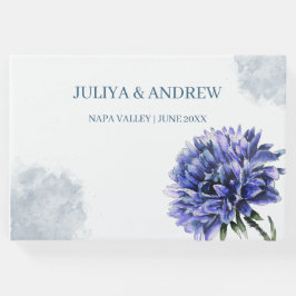 Livro De Visitas Marinho azul floral simples casamento