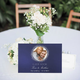 Livro De Visitas Marinho azul foto de prata brilha casamento