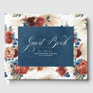 Livro De Visitas Marinho Azul Terracotta Boho Casamento Floral