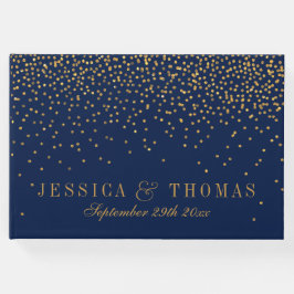 Livro De Visitas Marinho Blue & Glam Dourado Casamento Confetti
