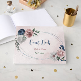 Livro De Visitas marinho branco rosa flores verdes casamento