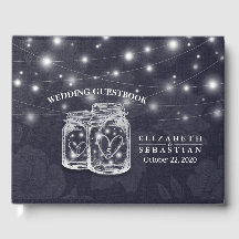 Marinho Claro Azul Mason Jar String Guestbook