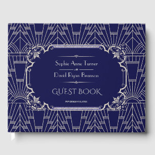 Livro De Visitas Marinho de Luxo Excelente Azul Gatsby 20s Casament