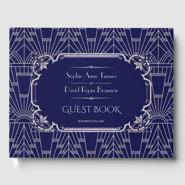 Livro De Visitas Marinho de Luxo Excelente Azul Gatsby 20s Casament (Frente)