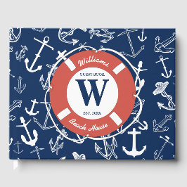 Livro De Visitas Marinho de Monograma Azul Anchor Beach House