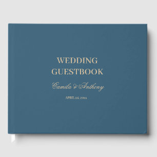 Livro De Visitas Marinho Dourado Floral Boho Wedding