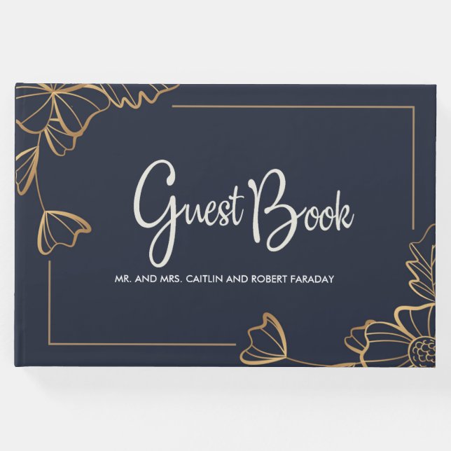 Livro De Visitas Marinho e ouro floral (Frente)