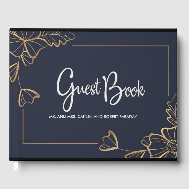 Livro De Visitas Marinho e ouro floral (Frente)