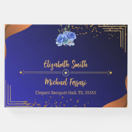 Livro De Visitas Marinho Elegante e Casamento Elegante Laranja Quei