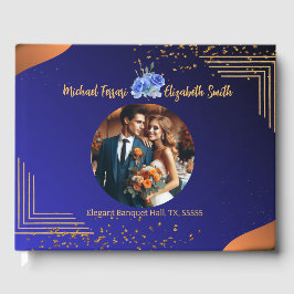 Livro De Visitas Marinho Elegante e Casamento Elegante Laranja Quei