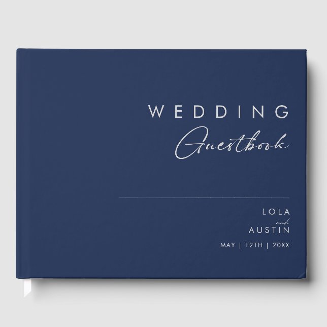 Livro De Visitas Marinho mínimo moderno azul | Silver Wedding (Frente)