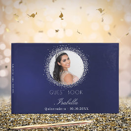 Livro De Visitas Marinho Quinceanera, foto de prata azul glamourosa