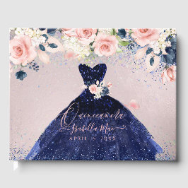Livro De Visitas Marinho Quinceanera Glitter Gown Blush Rosas