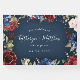 Livro De Visitas Marinho Vermelho Brilhante Casamento Azul Dourado 